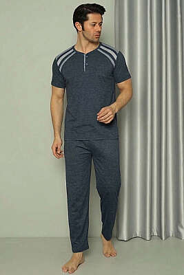 Üç Düğmeli Ekose Detaylı Kısa Kol Erkek Pijama Takımı Parlement 