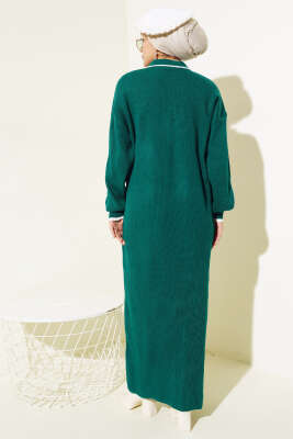 Üç Düğmeli Fitilli Triko Elbise Nefti - Tesettür Elbise