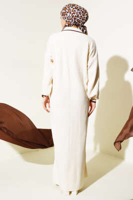 Üç Düğmeli Fitilli Triko Elbise Taş - Tesettür Elbise