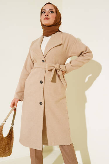 Üç Düğmeli Kaşe Kaban Camel - Kaban