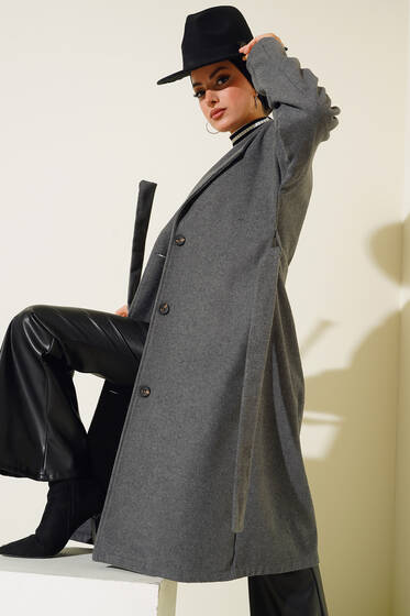 Üç Düğmeli Kaşe Kaban Füme - Kaban