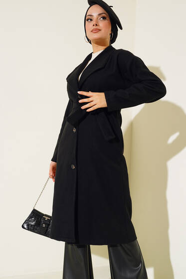 Üç Düğmeli Kaşe Kaban Siyah - Kaban