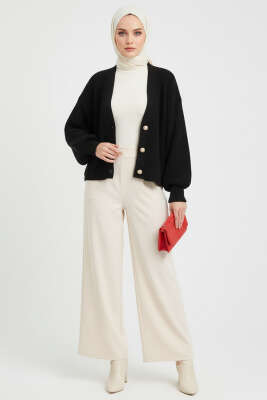 Üç Düğmeli Kısa Triko Hırka Siyah - Hırka