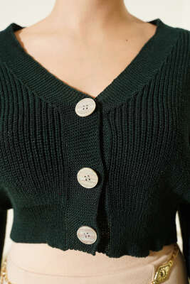 Üç Düğmeli Triko Crop Hırka Zümrüt - Kadın Giyim Modelleri