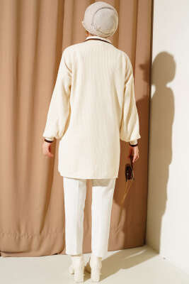 Üç Düğmeli Triko Tunik Bej - Triko Tunik