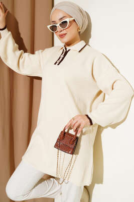 Üç Düğmeli Triko Tunik Bej 