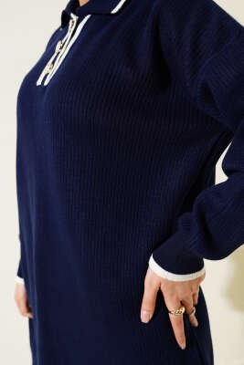 Üç Düğmeli Triko Tunik Lacivert - Triko Tunik