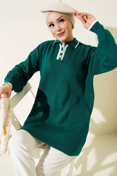 Üç Düğmeli Triko Tunik Nefti - Spor Tunik