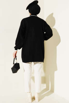 Üç Düğmeli Triko Tunik Siyah - Triko Tunik