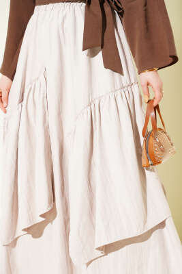 Üç Fırfırlı Etek Bej - Etek