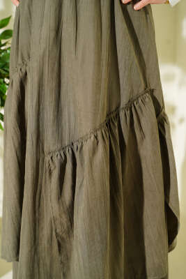 Üç Fırfırlı Etek Haki - Etek