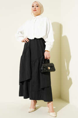 Üç Fırfırlı Etek Siyah - Etek