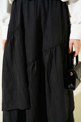 Üç Fırfırlı Etek Siyah - Etek