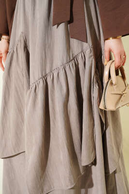 Üç Fırfırlı Etek Vizon - Etek