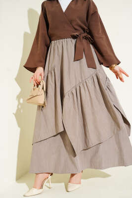 Üç Fırfırlı Etek Vizon - VAV TEKSTİL