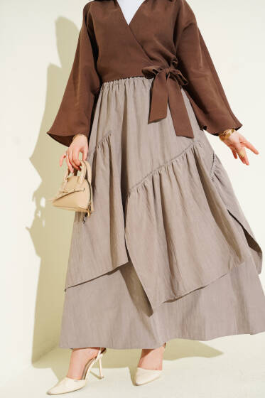 Üç Fırfırlı Etek Vizon - Etek