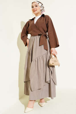 Üç Fırfırlı Etek Vizon - Etek