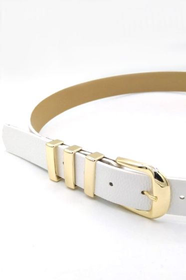 Üç Geçişli Beyaz Kemer - Deri Kemer