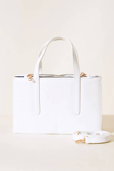 Üç Gözlü El Çantası Beyaz - Kol Çantası