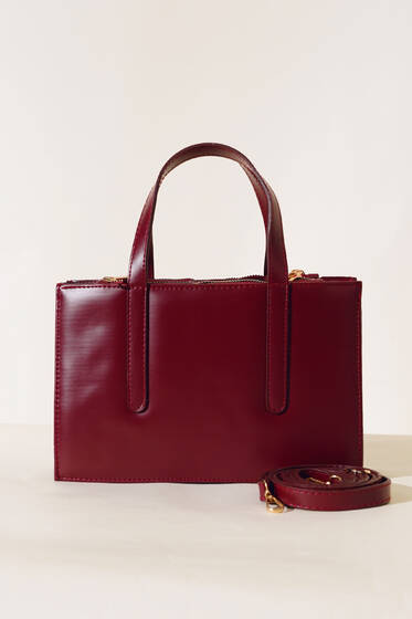 Üç Gözlü El Çantası Bordo - Kol Çantası