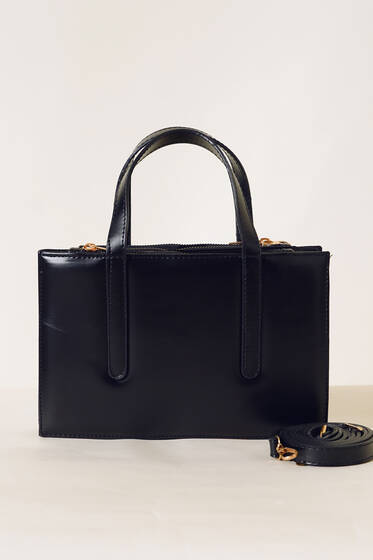 Üç Gözlü El Çantası Siyah - Kol Çantası