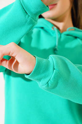Üç İp Kapüşonlu Sweatshirt Yeşil - Thumbnail