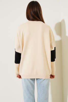	 Üç İplik Baskılı Sweatshirt Bej - Kadın Giyim Modelleri