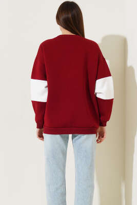 	 Üç İplik Baskılı Sweatshirt Bordo - Kadın Giyim Modelleri