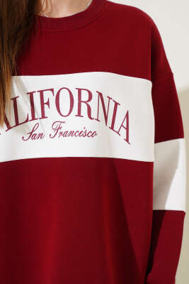 	 Üç İplik Baskılı Sweatshirt Bordo - Kadın Giyim Modelleri