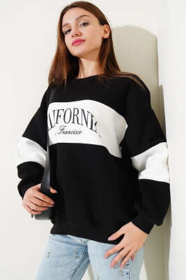 Üç İplik Baskılı Sweatshirt Siyah Beyaz 