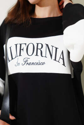 Üç İplik Baskılı Sweatshirt Siyah Beyaz - Kadın Giyim Modelleri