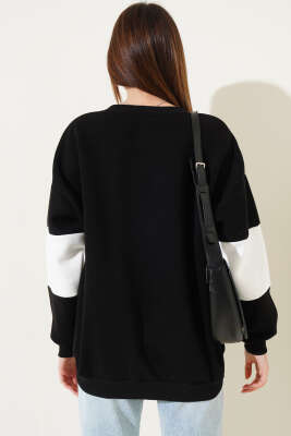 Üç İplik Baskılı Sweatshirt Siyah Beyaz - Kadın Giyim Modelleri