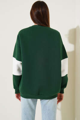 Üç İplik Baskılı Sweatshirt Yeşil Beyaz - Kadın Giyim Modelleri