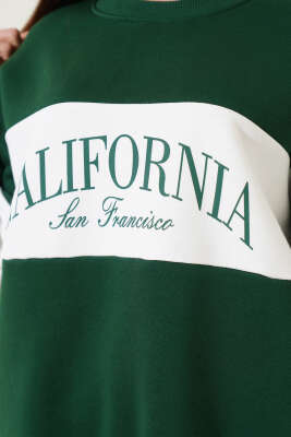 Üç İplik Baskılı Sweatshirt Yeşil Beyaz - Kadın Giyim Modelleri