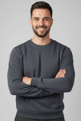 Üç İplik Bisiklet Yaka Erkek Sweatshirt Füme - GÜRZA TEKSTİL