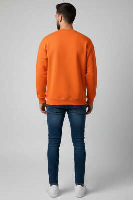 Üç İplik Bisiklet Yaka Erkek Sweatshirt Oranj - Erkek Sweatshirt