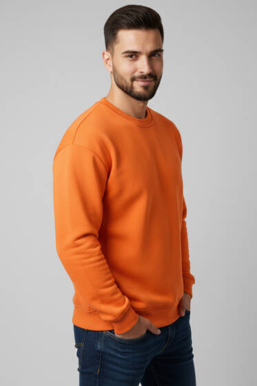 Üç İplik Bisiklet Yaka Erkek Sweatshirt Oranj - Erkek Sweatshirt