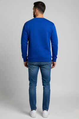 Üç İplik Bisiklet Yaka Erkek Sweatshirt Saks - Erkek Sweatshirt