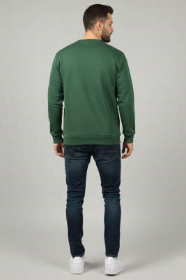 Üç İplik Bisiklet Yaka Erkek Sweatshirt Yeşil - Erkek Sweatshirt