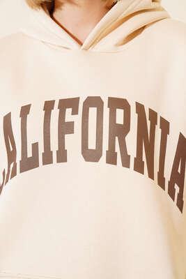 Üç İplik California Baskılı Sweatshirt Bej - Kadın Giyim Modelleri