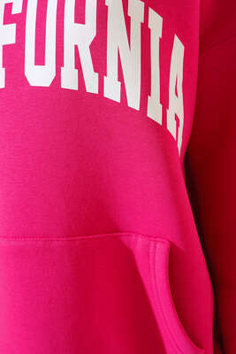 Üç İplik California Baskılı Sweatshirt Fuşya - Kadın Giyim Modelleri