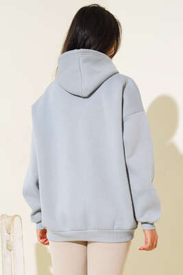 Üç İplik California Baskılı Sweatshirt Gri - Kadın Giyim Modelleri