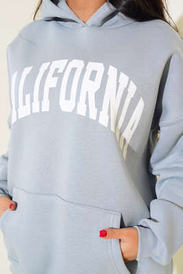 Üç İplik California Baskılı Sweatshirt Gri - Kadın Giyim Modelleri