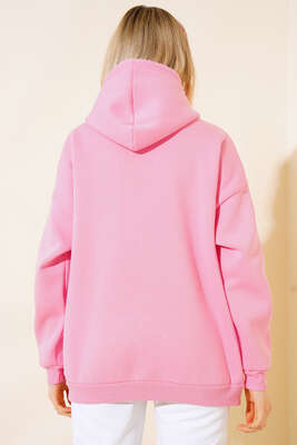 Üç İplik California Baskılı Sweatshirt Pembe - Kadın Giyim Modelleri