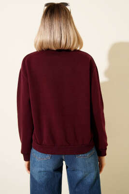 Üç İplik Dik Yaka Sweatshirt Bordo - Kadın Giyim Modelleri