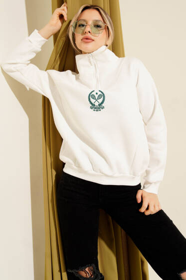 Üç İplik Dik Yaka Sweatshirt Ekru - Bluz