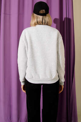 Üç İplik Dik Yaka Sweatshirt Gri - İndirimli Tesettür Bluz