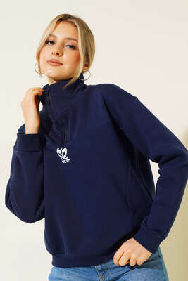 Üç İplik Dik Yaka Sweatshirt Lacivert - Kadın Giyim Modelleri