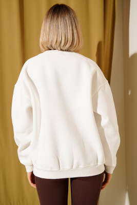Üç İplik Düşük Kol Basic Sweatshirt Ekru - Yılın Fırsatı