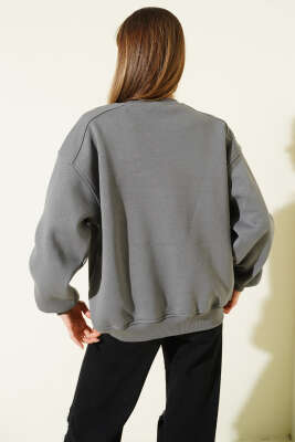 Üç İplik Düşük Kol Basic Sweatshirt Gri - Kadın Giyim Modelleri